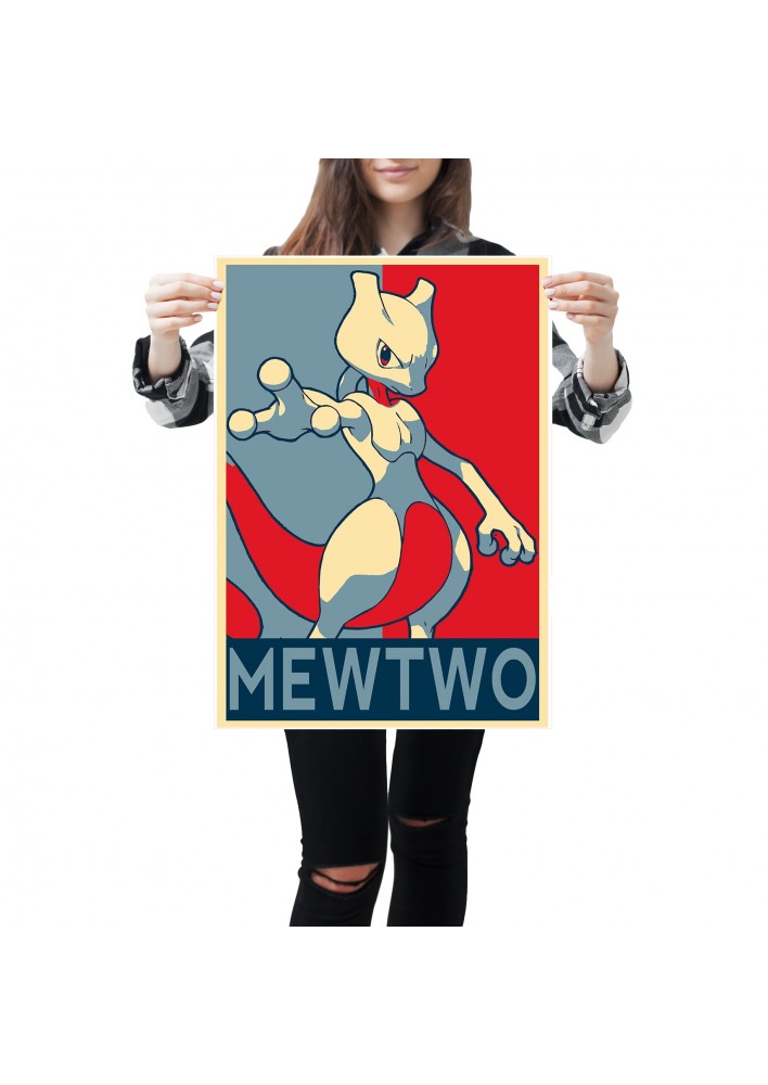 Affiche Pokemon Propaganda MewTwo - Poster ou Cadre