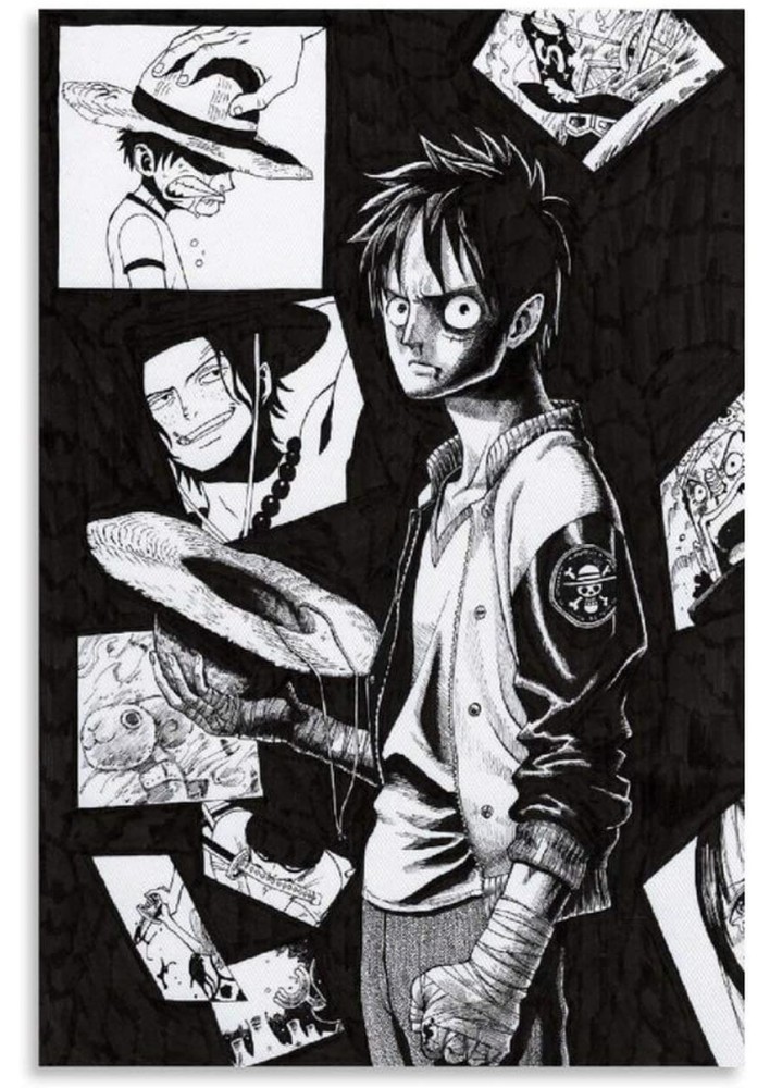Poster One Piece Monkey D Luffy  noir et blanc - Affiche ou Cadre